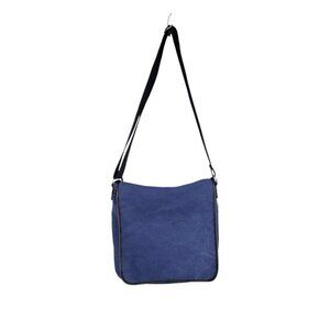 Levenger Metro Blue Canvas Leather Messenger Bag 13"x13" Shoulder Crossbody